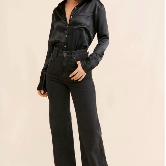 Free People Shooting" For The Moon" Black Satin Button down Blouse , Small, NWT - Picture 4 of 6